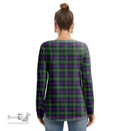 ScotsTee Shop Scottish Malcolm Modern Clan Tartan Womens V Neck Lace Up Criss Cross Sweatshirt