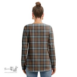 ScotsTee Shop Scottish MacLaren Weathered Clan Crest Tartan Womens V Neck Lace Up Criss Cross Sweatshirt