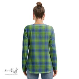 ScotsTee Shop Scottish Johnston Ancient Clan Crest Tartan Womens V Neck Lace Up Criss Cross Sweatshirt