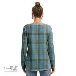 ScotsTee Shop Scottish MacInnes Ancient Clan Crest Tartan Womens V Neck Lace Up Criss Cross Sweatshirt