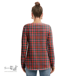 ScotsTee Shop Scottish MacDuff Modern Clan Tartan Womens V Neck Lace Up Criss Cross Sweatshirt