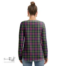 ScotsTee Shop Scottish Logan Modern Clan Crest Tartan Womens V Neck Lace Up Criss Cross Sweatshirt