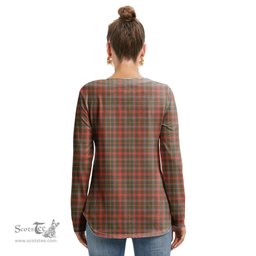 ScotsTee Shop Scottish MacKintosh Hunting Weathered Clan Crest Tartan Womens V Neck Lace Up Criss Cross Sweatshirt