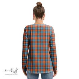 ScotsTee Shop Scottish MacLachlan Ancient Clan Crest Tartan Womens V Neck Lace Up Criss Cross Sweatshirt