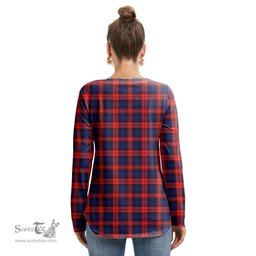 ScotsTee Shop Scottish MacLachlan Modern Clan Crest Tartan Womens V Neck Lace Up Criss Cross Sweatshirt