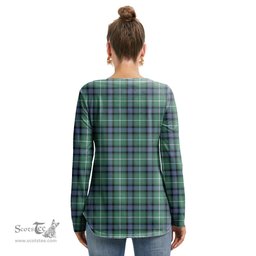 ScotsTee Shop Scottish MacDonald of the Isles Hunting Ancient Clan Crest Tartan Womens V Neck Lace Up Criss Cross Sweatshirt