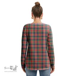 ScotsTee Shop Scottish MacPherson Ancient Clan Tartan Womens V Neck Lace Up Criss Cross Sweatshirt