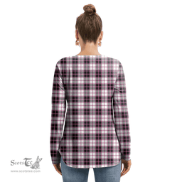 ScotsTee Shop Scottish MacPherson Hunting Modern Clan Tartan Womens V Neck Lace Up Criss Cross Sweatshirt