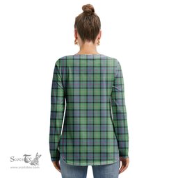 ScotsTee Shop Scottish MacThomas Ancient Clan Crest Tartan Womens V Neck Lace Up Criss Cross Sweatshirt