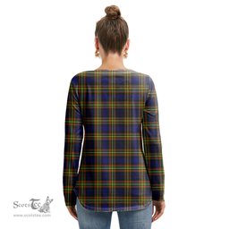 ScotsTee Shop Scottish MacLellan Modern Clan Tartan Womens V Neck Lace Up Criss Cross Sweatshirt