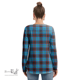 ScotsTee Shop Scottish Home Ancient Clan Tartan Womens V Neck Lace Up Criss Cross Sweatshirt