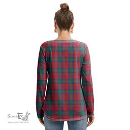 ScotsTee Shop Scottish Lindsay Modern Clan Crest Tartan Womens V Neck Lace Up Criss Cross Sweatshirt