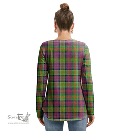 ScotsTee Shop Scottish MacDonald of Clanranald Clan Tartan Womens V Neck Lace Up Criss Cross Sweatshirt