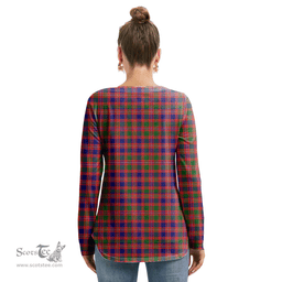 ScotsTee Shop Scottish MacIntyre Modern Clan Crest Tartan Womens V Neck Lace Up Criss Cross Sweatshirt