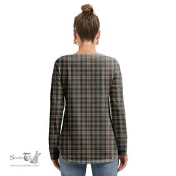 ScotsTee Shop Scottish MacKenzie Weathered Clan Crest Tartan Womens V Neck Lace Up Criss Cross Sweatshirt