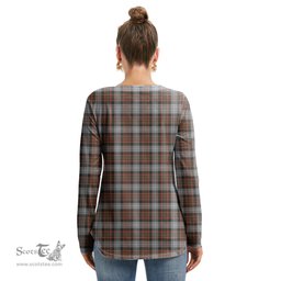 ScotsTee Shop Scottish MacRae Hunting Weathered Clan Tartan Womens V Neck Lace Up Criss Cross Sweatshirt