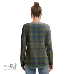ScotsTee Shop Scottish MacMillan Hunting Modern Clan Tartan Womens V Neck Lace Up Criss Cross Sweatshirt