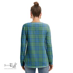 ScotsTee Shop Scottish Lockhart Clan Crest Tartan Womens V Neck Lace Up Criss Cross Sweatshirt