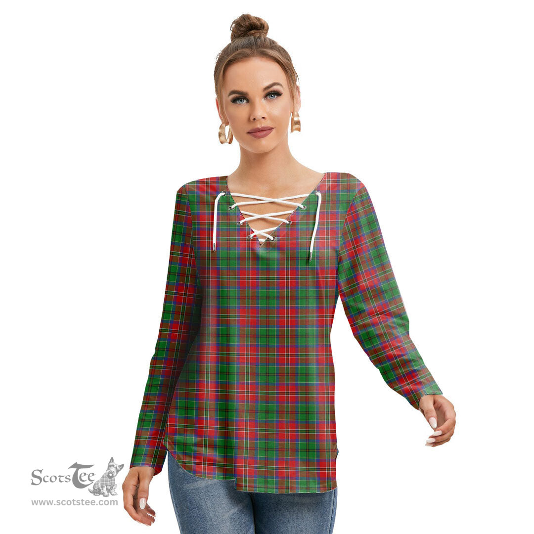 ScotsTee Shop Scottish McCulloch Clan Tartan Womens V Neck Lace Up Criss Cross Sweatshirt