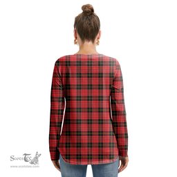 ScotsTee Shop Scottish MacQueen Modern Clan Crest Tartan Womens V Neck Lace Up Criss Cross Sweatshirt