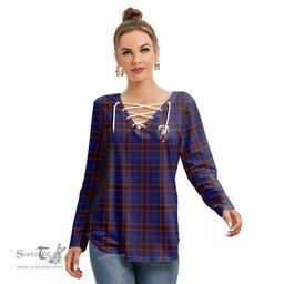 ScotsTee Shop Scottish Home Modern Clan Crest Tartan Womens V Neck Lace Up Criss Cross Sweatshirt