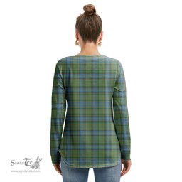 ScotsTee Shop Scottish MacMillan Hunting Ancient Clan Tartan Womens V Neck Lace Up Criss Cross Sweatshirt