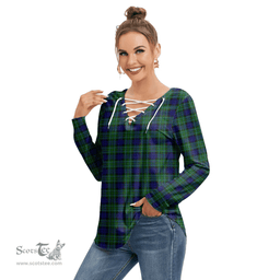 ScotsTee Shop Scottish MacCallum Modern Clan Tartan Womens V Neck Lace Up Criss Cross Sweatshirt