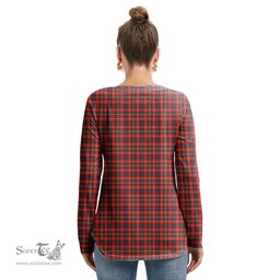 ScotsTee Shop Scottish Innes Modern Clan Crest Tartan Womens V Neck Lace Up Criss Cross Sweatshirt