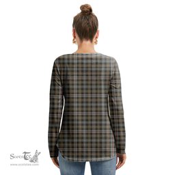ScotsTee Shop Scottish MacKenzie Weathered Clan Tartan Womens V Neck Lace Up Criss Cross Sweatshirt