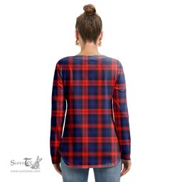 ScotsTee Shop Scottish MacLachlan Modern Clan Tartan Womens V Neck Lace Up Criss Cross Sweatshirt
