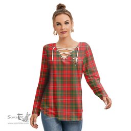 ScotsTee Shop Scottish Hay Modern Clan Crest Tartan Womens V Neck Lace Up Criss Cross Sweatshirt