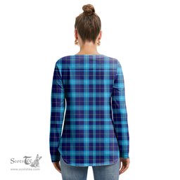 ScotsTee Shop Scottish McKerrell Clan Tartan Womens V Neck Lace Up Criss Cross Sweatshirt