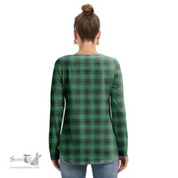 ScotsTee Shop Scottish MacArthur Ancient Clan Tartan Womens V Neck Lace Up Criss Cross Sweatshirt