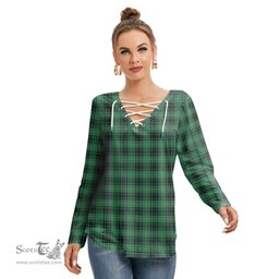 ScotsTee Shop Scottish MacArthur Ancient Clan Tartan Womens V Neck Lace Up Criss Cross Sweatshirt