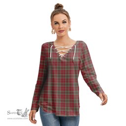 ScotsTee Shop Scottish Lindsay Weathered Clan Tartan Womens V Neck Lace Up Criss Cross Sweatshirt