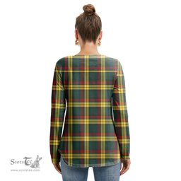 ScotsTee Shop Scottish MacMillan Old Modern Clan Tartan Womens V Neck Lace Up Criss Cross Sweatshirt