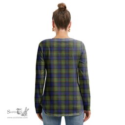 ScotsTee Shop Scottish MacLaren Modern Clan Crest Tartan Womens V Neck Lace Up Criss Cross Sweatshirt