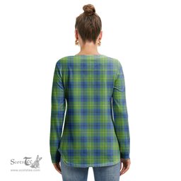 ScotsTee Shop Scottish Johnston Ancient Clan Tartan Womens V Neck Lace Up Criss Cross Sweatshirt