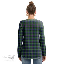 ScotsTee Shop Scottish MacKenzie Modern Clan Tartan Womens V Neck Lace Up Criss Cross Sweatshirt