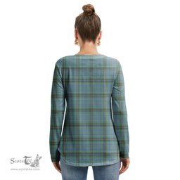 ScotsTee Shop Scottish MacInnes Ancient Clan Tartan Womens V Neck Lace Up Criss Cross Sweatshirt