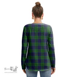 ScotsTee Shop Scottish Keith Modern Clan Tartan Womens V Neck Lace Up Criss Cross Sweatshirt