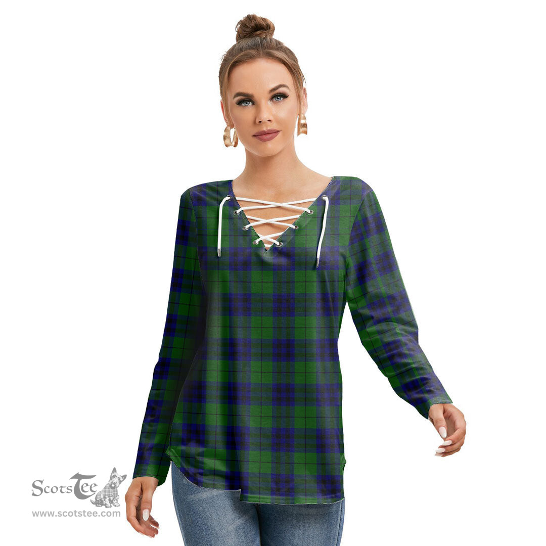 ScotsTee Shop Scottish Keith Modern Clan Tartan Womens V Neck Lace Up Criss Cross Sweatshirt
