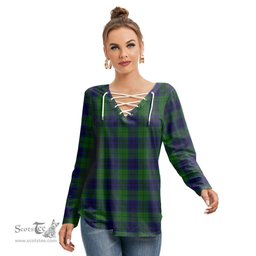 ScotsTee Shop Scottish Keith Modern Clan Tartan Womens V Neck Lace Up Criss Cross Sweatshirt
