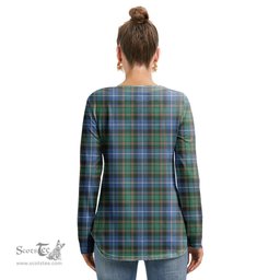 ScotsTee Shop Scottish MacRae Hunting Ancient Clan Crest Tartan Womens V Neck Lace Up Criss Cross Sweatshirt