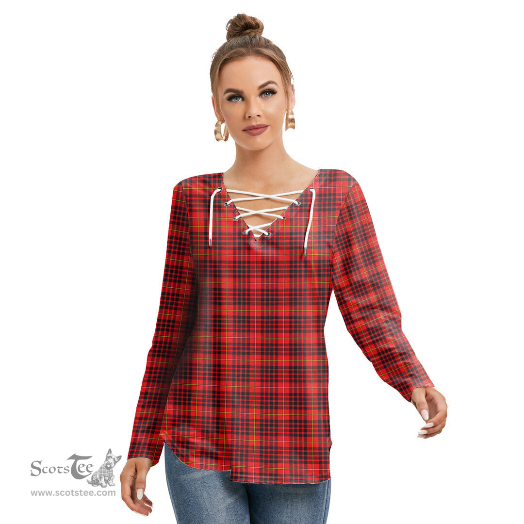 ScotsTee Shop Scottish MacIan Clan Tartan Womens V Neck Lace Up Criss Cross Sweatshirt