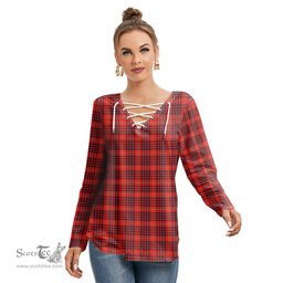 ScotsTee Shop Scottish MacIan Clan Tartan Womens V Neck Lace Up Criss Cross Sweatshirt