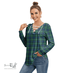 ScotsTee Shop Scottish MacCallum Ancient Clan Tartan Womens V Neck Lace Up Criss Cross Sweatshirt