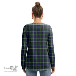 ScotsTee Shop Scottish Lamont Modern Clan Crest Tartan Womens V Neck Lace Up Criss Cross Sweatshirt