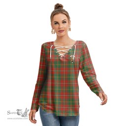 ScotsTee Shop Scottish Hay Ancient Clan Crest Tartan Womens V Neck Lace Up Criss Cross Sweatshirt