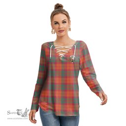 ScotsTee Shop Scottish MacNab Ancient Clan Crest Tartan Womens V Neck Lace Up Criss Cross Sweatshirt